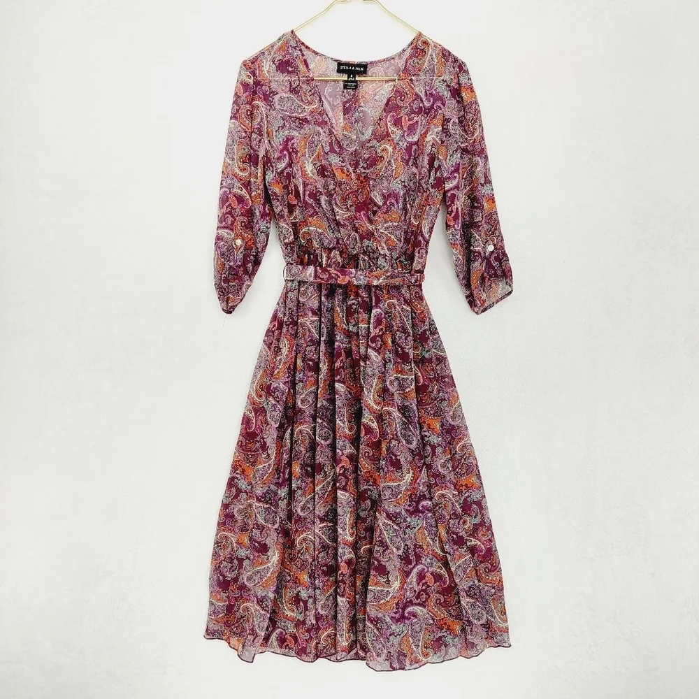 Stella & Julie Multicolor Polyester Paisley Print Flared Midi Dress 6840 - Picture 1 of 7